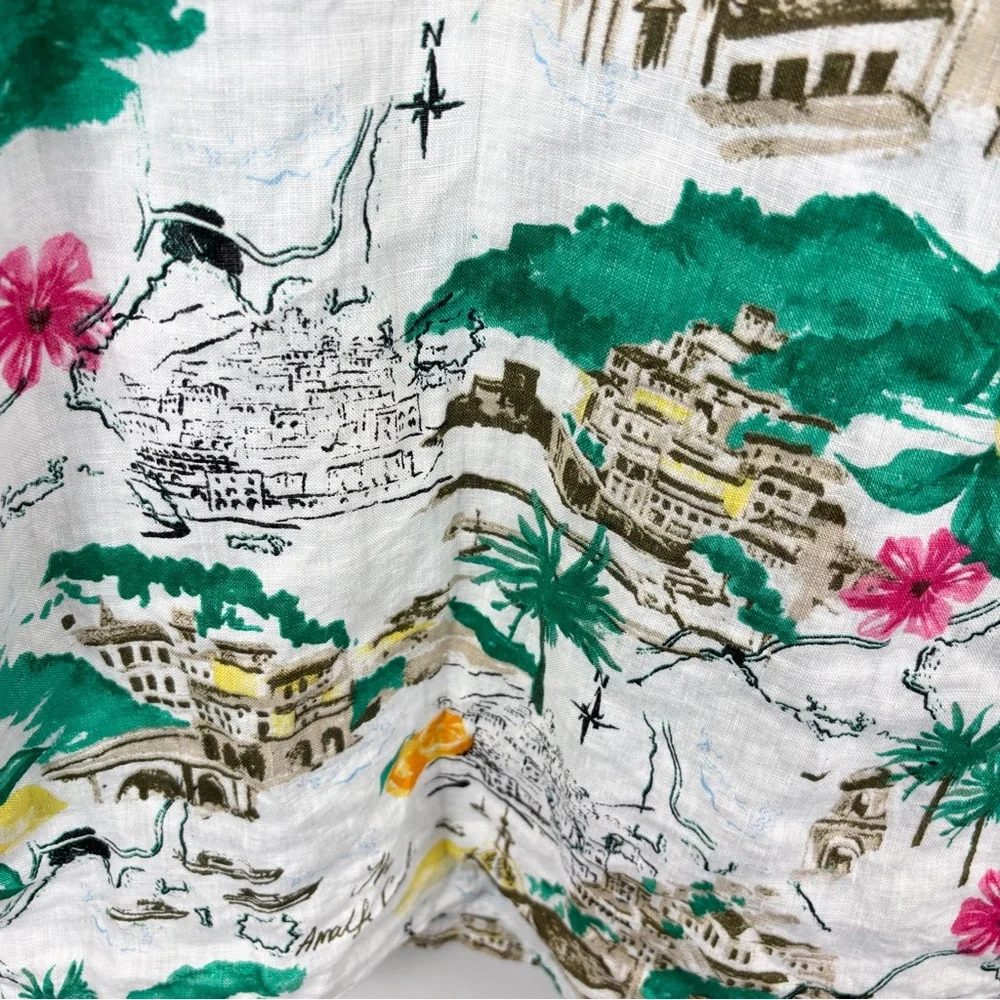 Cynthia Rowley Linen Amalfi Coast Boxy Short Sleeve Blouse Top M Italy Graphic - Picture 5 of 7